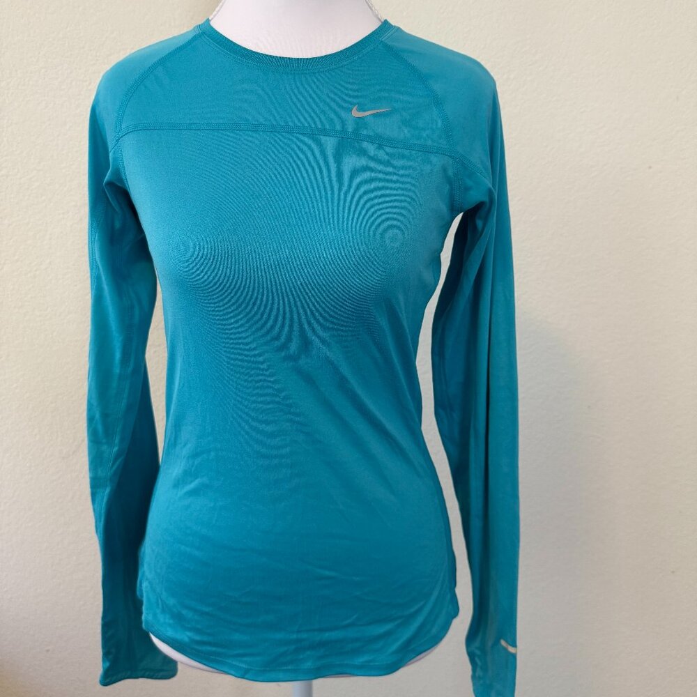 Nike Miler Long Sleeve Running Top | Turquoise | Sz XS | Lightweight Performance